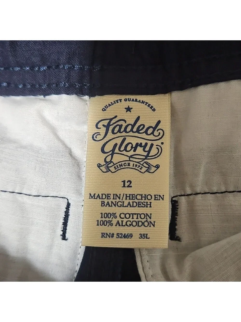 Faded Glory Boys’ Navy Blue Chino Shorts with Nautical Print  Size 12 Summer Kid